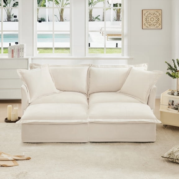 Luxurious 2 Seater Slipcovered Sofa with Ottomans & Comfort|Removable Covers