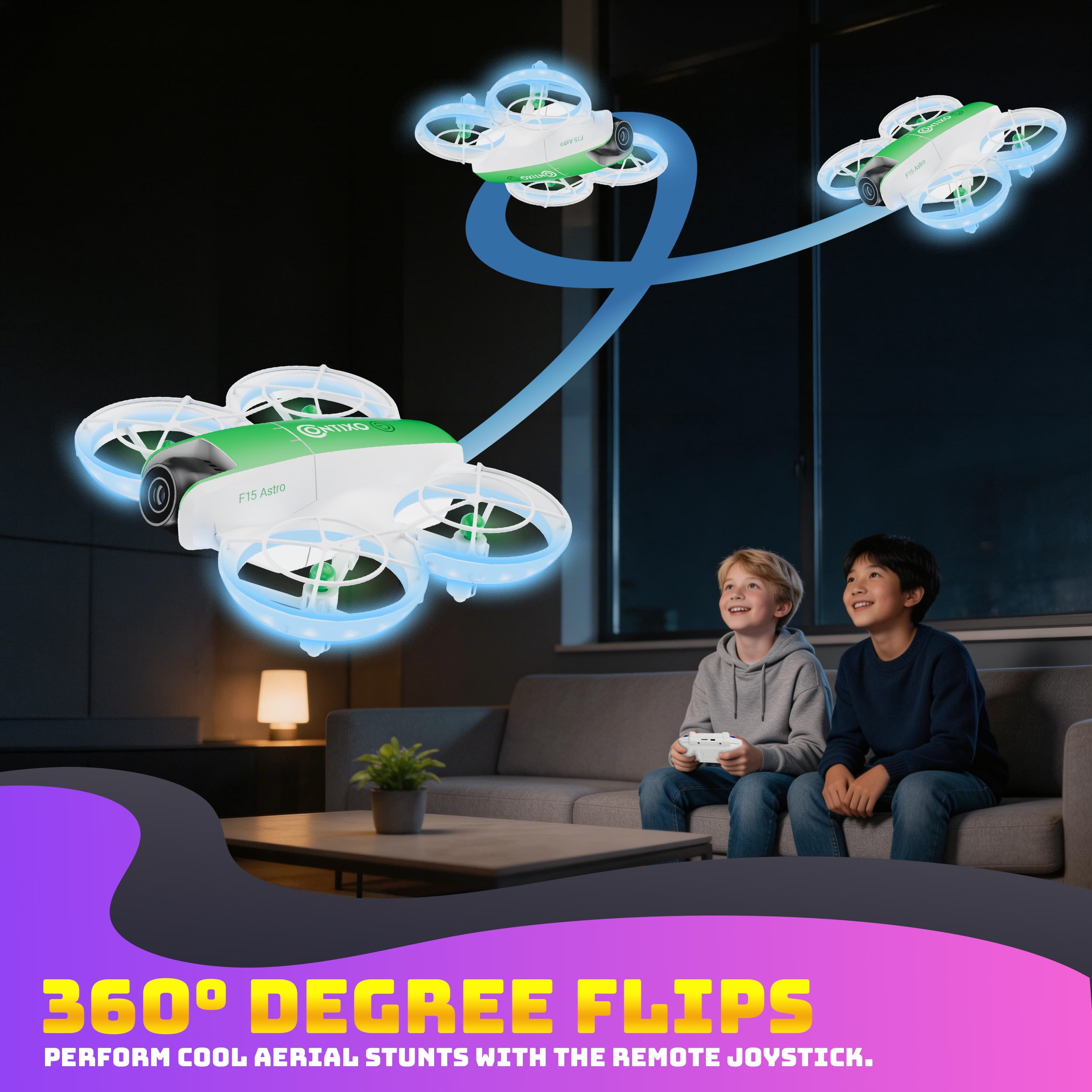 Contixo F15 Astro Mini Drone with 2.4" Screen Remote – Dual Camera, Live Video Display, Optical Flow Hover, One-Key Takeoff/Landing, 360° Stunts, 2 Batteries, Beginner Drone for Kids & Adults - Green