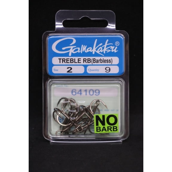 Gamakatsu Round Bend Barbless Treble Hooks - Size 2