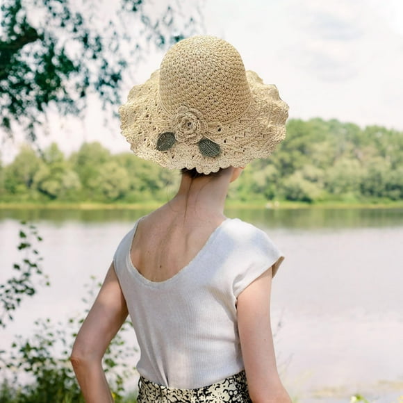 EGNMCR Beach Hat For Women In Spring And Summer Hand-woven Hat Hat For Women Sun-shading Flower Foldable Sun Hat sun hat