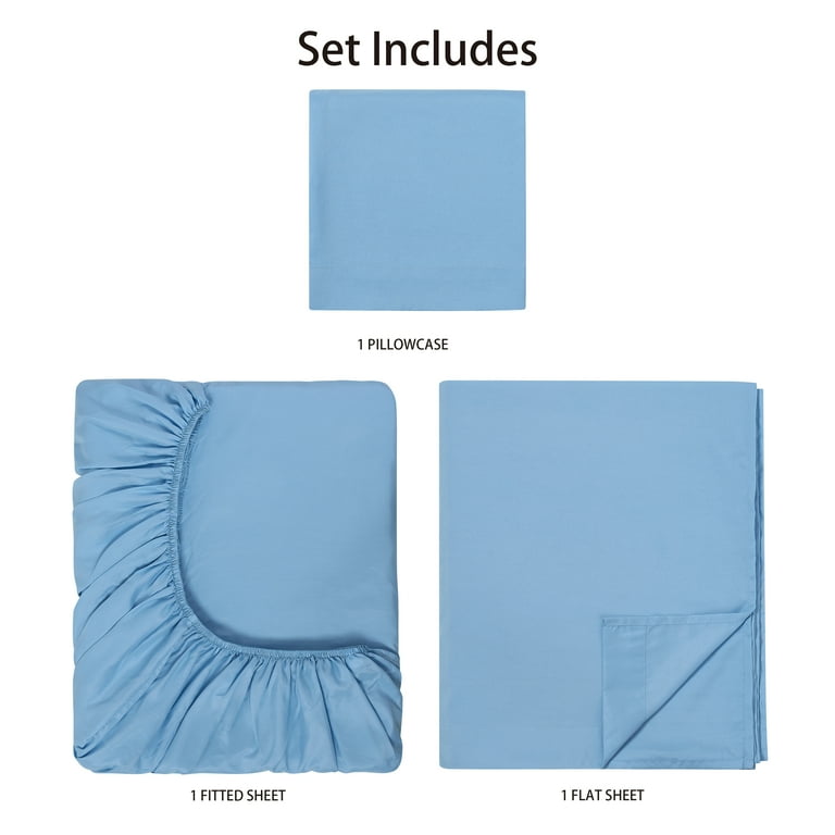 Mainstays Twin Microfiber Bed Sheet Set Light Blue 3 Piece with