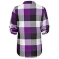 thumbnail image 3 of HAPIMO Sales Women's Plaid Shirts Half Sleeve Stand Collar Notch V-Neck Color Block Blouse Casual Tunic Pullover Tops Teen Grils Fashion Clothes Purple XXXL, 3 of 9