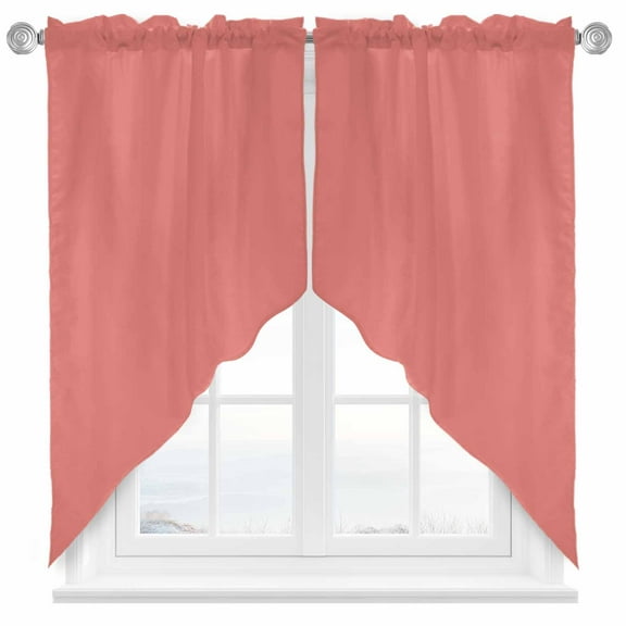 Peach Solid Swag Valances for Windows 2 Pack Swag Kitchen Curtains 45 Inches Long Rod Pocket Short Window Treatment for Kitchen Bathroom 36"x45"