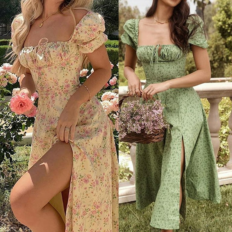 knee length dresses for ladies Rihoas Square Neck Floral Midi Dress, Blue / S main image 0