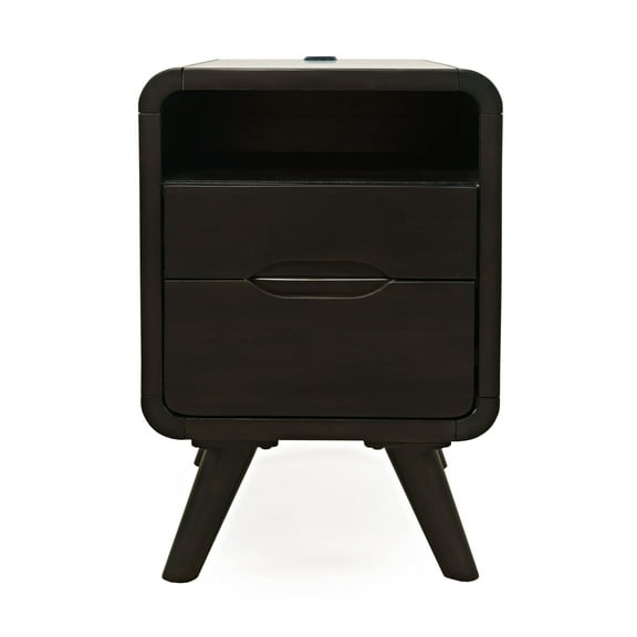 Jofran Marlowe Mid-Century Modern USB Charging Curved Chairside End Table with Storage Drawers