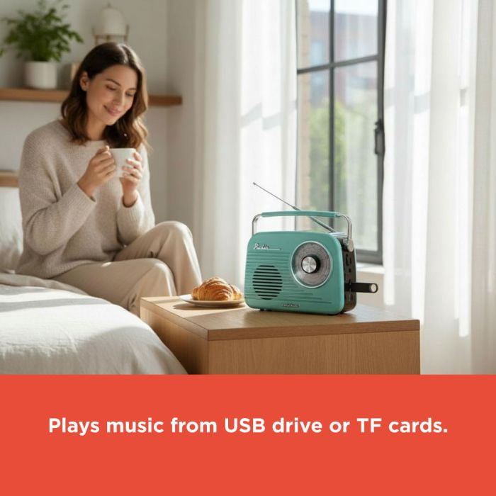 RadioShack Portable Retro AM/FM/SW Radio with Bluetooth, Rechargeable Battery, High-Power Speaker, USB and microSD Playback, 3.5mm Input, Orange, Model 4001802
