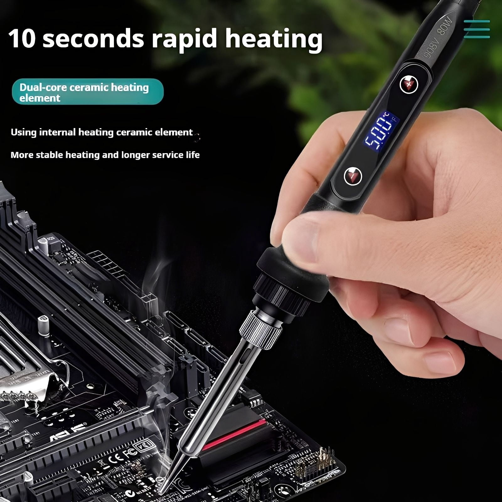 80W Adjustable Soldering Iron Set with LCD Display – Temperature Range 180-500°C, Includes Desoldering Pump, 5 Soldering Tips, and Soldering Iron Stand – Ideal for Electronic Repairs DIY Projects