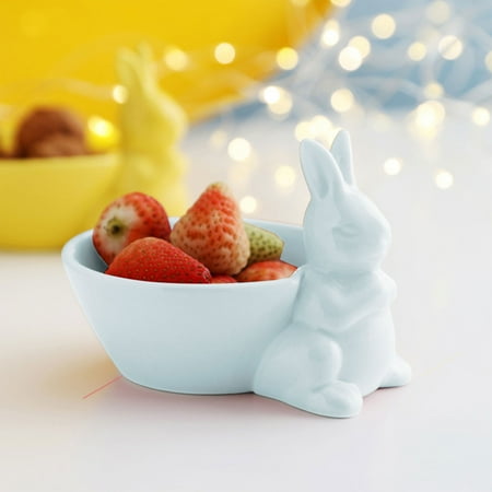 

Pretxorve Large Capacity Rabbits Shape Tableware Ceramic Dessert Bowl Fruit Salad Bowl