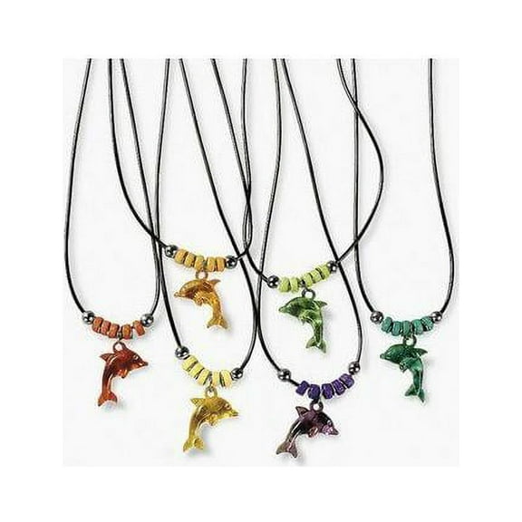 Acrylic Dolphin Necklace W/ Jewel Eye - Party Favors - 12 Pieces