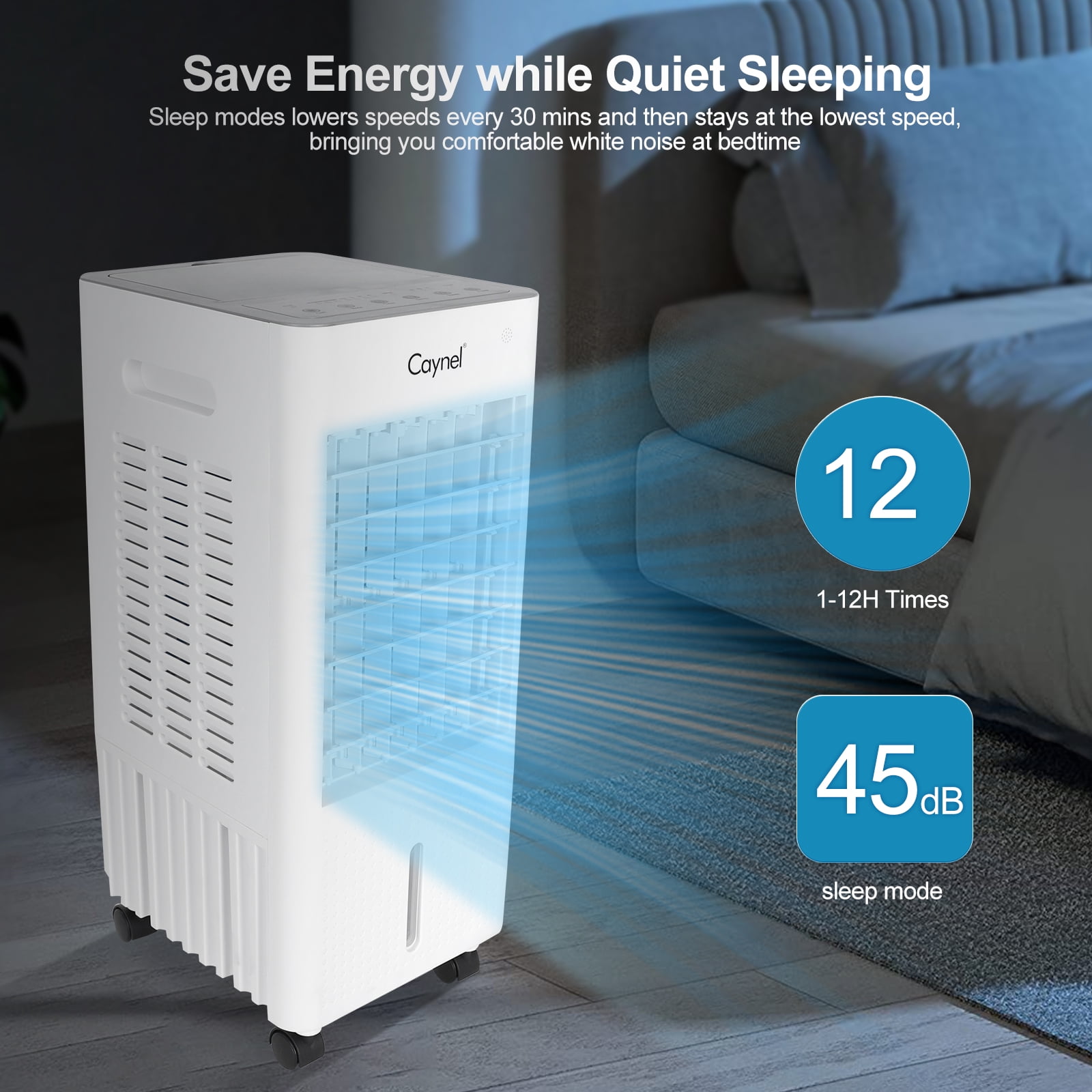 CAYNEL Portable Air Conditioners w/Remote, 4 Modes & 3 Speeds,Waterless Alert System & 1.45-Gal Tank for 20H Cooling, 7.5H Timer for Auto Off,3-IN-1 Evaporative Air Cooler for Room Bedroom Office