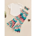thumbnail image 4 of Bagilaanoe 3pcs Little Girl Long Pants Set Letter Print Short Sleeve T-Shirts Tops + Flare Trousers + Headband 4T 5T 6T 7T 8T 9T Kids Casual Outfits, 4 of 9