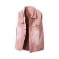 thumbnail image 2 of Fengqque Men's Solid Color Vintage Motorcycle Lapel Button Pocket Denim Vest Sleeveless Jean Outerwear Pink XXXL(XXXL), 2 of 9