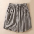 thumbnail image 3 of Cotton Linen Shorts for Women Summer Casual Lightweight Elastic Waist Wide Leg Loose Flowy Shorts with Pockets, 3 of 4