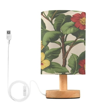 Red and Yellow Exotic Flowers Small Lamp Printed Gifts Table Lamp USB Bedside Desk Nightstand Lamp Wood Base for Bedroom Living Room Office Desk College Dorm
