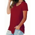 thumbnail image 5 of Liher Women Summer Tops Fashion V Neck T-shirts Short Sleeve Tunic Blouse Cute Fit Trendy Tee Wine Red Top Clothes Size M, 5 of 6