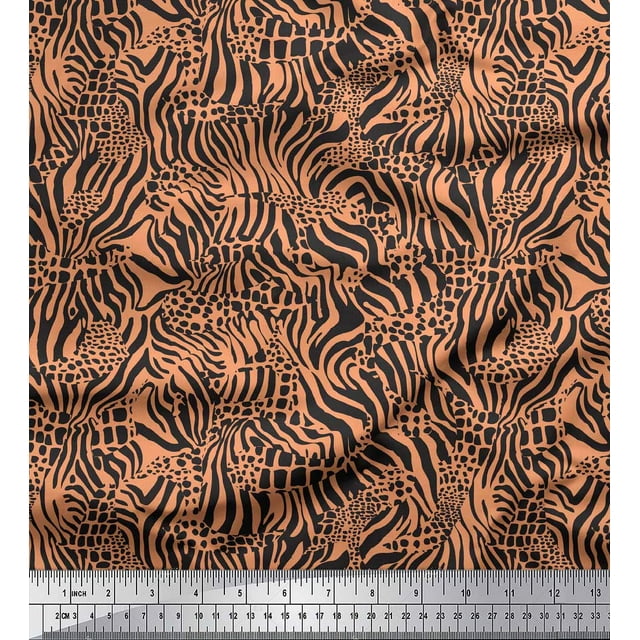 Soimoi Orange Modal Satin Fabric Leopard & Wild Animal Skin Printed Fabric 1 Yard 42 Inch Wide