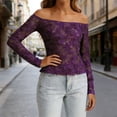 thumbnail image 4 of Gfyviroh Casual T-Shirts for Women Lace Hollowed Out Short Sleeve Tshirt Off The Shoulder Fitted Tops, 4 of 7