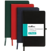 WallDeca Classic Lined Notebook Journal | Hard Cover, 240 Pages, Ruled 8.25 x 5 inches, Ivory 80 GSM Paper (4-Pack)