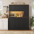 thumbnail image 3 of Homfa 72.8" Tall Kitchen Pantry Cabinet with LED & Charging Station, Modern Storage Cabinet with Drawers and Door Shelves, 8 Doors Freestanding Cupboard Buffet for Dining Room, Black, 3 of 9