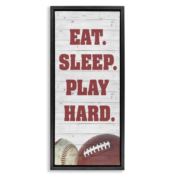 Stupell Industries Eat Sleep Play Hard Sports Sports Painting Black Floater Framed Canvas Art Print Wall Art, 11 x 25