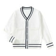 thumbnail image 4 of HCNTES Kids Girls Cable Knit Cardigan Sweater Solid Cotton Button Down Long Sleeve Sweater Uniform Cardigan Outerwear(4-5 Years,White#&4), 4 of 4