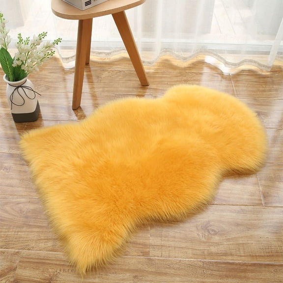 FUDAKUNA Soft Plush Area Rugs 20 x 32inch Gold Yellow Faux Fur Sheepskin Shaggy Small Carpet for Bedroom Living Room Nursery Cushion