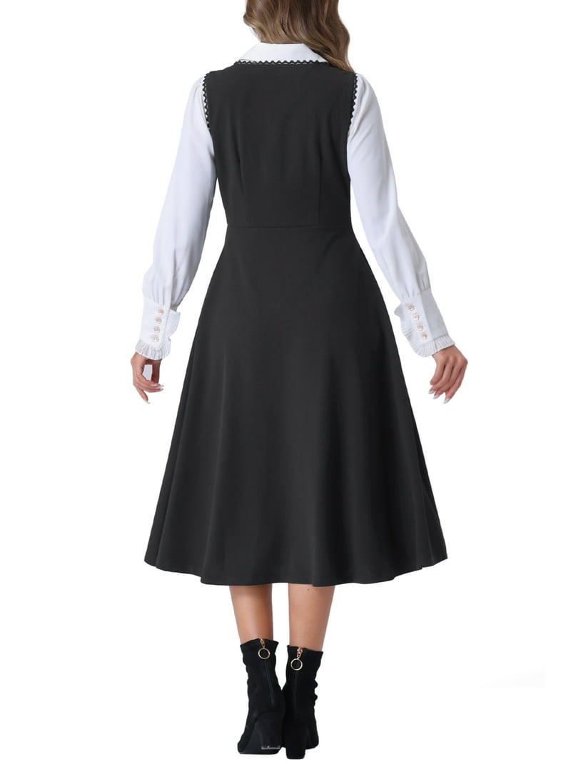 INSPIRE CHIC Vintage Pinafore Dress for Women's Lace Trim Button Overalls  Midi Dress with Pockets M Black - Walmart.com