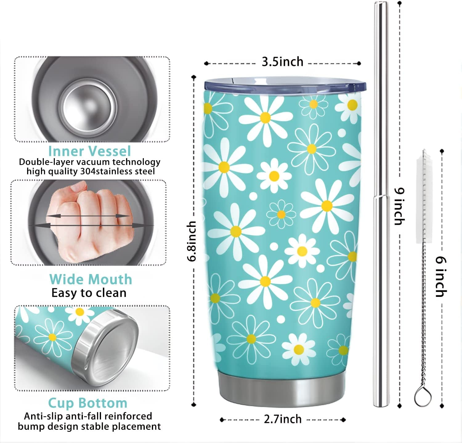 Floral Tumbler, Daisy Gifts for Women, Daisy Coffee Travel Mug, Cute Skinny  Tumbler with Lid and Str…See more Floral Tumbler, Daisy Gifts for Women