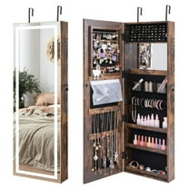 Resenkos Jewelry Organizer,Jewelry Armoire Storage Organizer,Mirrored Jewelry Armoire with Full Length Mirror and 2 Internal LED Lights-Rustic Brown