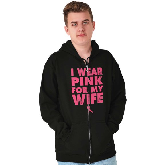 Wear Pink For My Wife Breast Cancer Zip Hoodie Sweatshirt Men Brisco Brands S