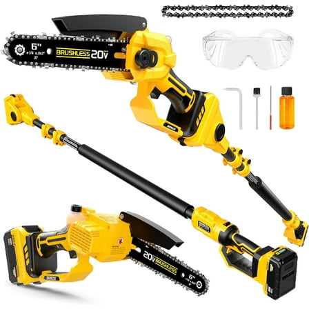 2-in-1 Cordless 6 Inch Pole Saw & Mini Chainsaw, 20V MAX* 3.0 Ah Battery Powered Chain Saw, Brushless Motor, Lightweight (7.1 lbs), 14.2 FT Max Reach Pole Saw for Tree Trimming, Wood Cutting