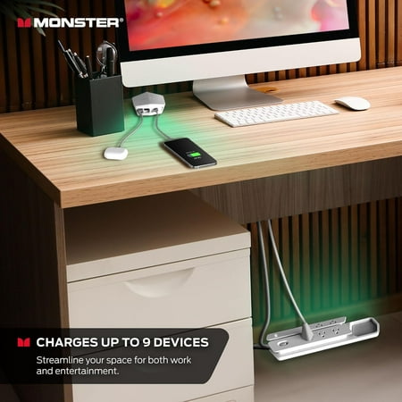 Monster - Power Center Vertex boasts  6 Outlet/2 USB-A port/20W USB-C 3000 Joules Surge Protector - White