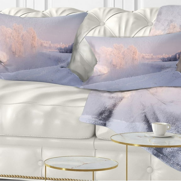 Designart Frosty Winter Sunshine Panorama - Landscape Printed Throw Pillow - 12x20