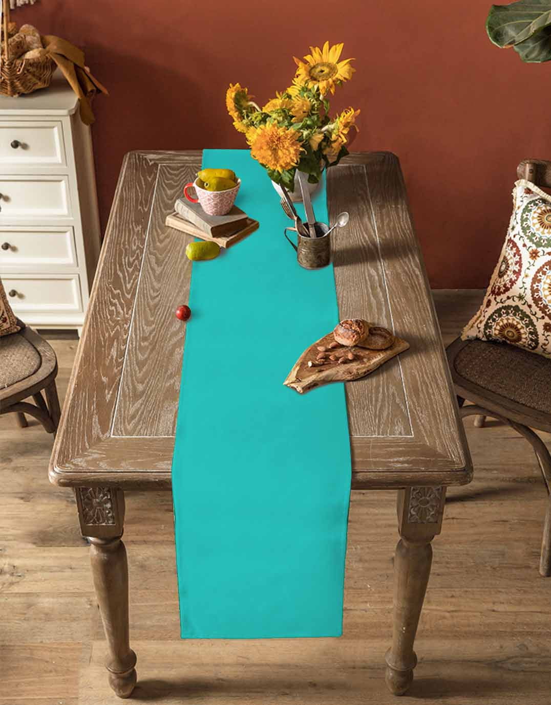 nqOlkjepod Turquoise Table Runner 60 Inches Long Farmhouse Dress Scarves, Modern Pure Turquoise Dining Tablerunner for Coffee Table/Kitchen Island/Party Décor, 13" x 60"