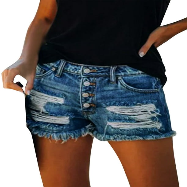 Larisalt Jean Shorts Womens High Waisted,Womens High Waist Ripped Hole  Washed Distressed Short Jeans Blue,M - Walmart.com