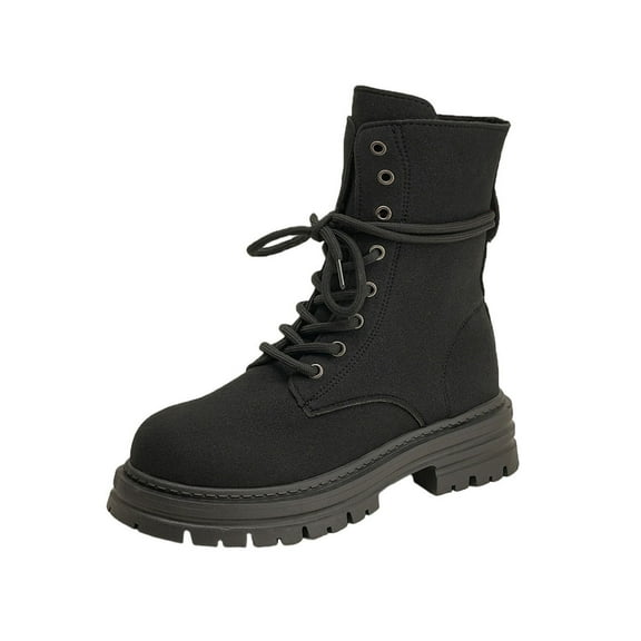 Black Women'S Stylish Comfort Winter Boots Featuring Round Toe And Lace-Up Design With Low Heel For Outdoor Activities