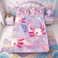 thumbnail image 5 of Manfei Colorful Axolotl King Sheets,Ocean Themed Salamander Bedding,4 Pieces,1 Flat Sheet,1 Fitted Sheet and 2 Pillowcases, 5 of 6