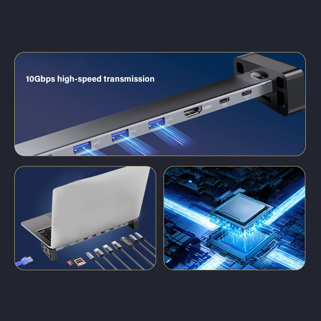 Tizuqe 9 Port USB C Docking Station 10Gbps USB Hub for Laptops Tablets with Power Delivery and Card Readers Multiports