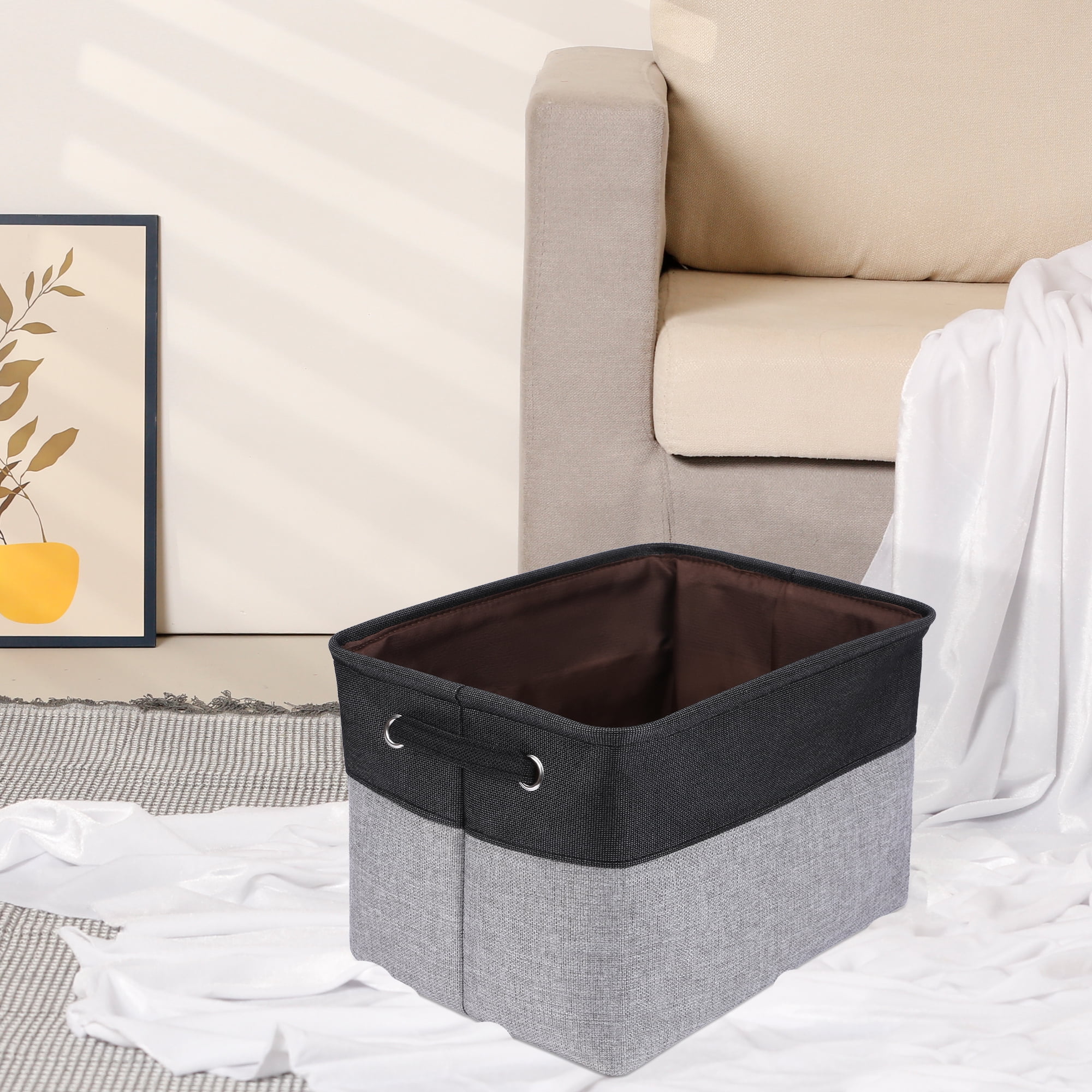 Unique Bargains Fabric Storage Bin with Handles 3 Pcs Black Gray 15*11*9.4in