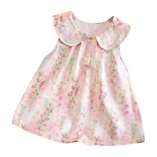 Offres de Vacances d'Été en Liquidation 2025! QTOCIO Robes pour Filles Tout-Petits, Vêtements d'Été pour Bébé Fille, Robe Sans Manches à Col Rond pour Enfants, Robe Décontractée d'Été pour Poupée, Rose, 1 An