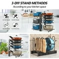 thumbnail image 5 of PHANCIR Pots and Pans Organizer Rack, 3 DIY Methods Adjustable 8-Tier Pot and Pan Rack, Metal Heavy Duty Organizer with Anti-slip Silicone Pad for Cabinet Kitchen Organization Storage, 5 of 9