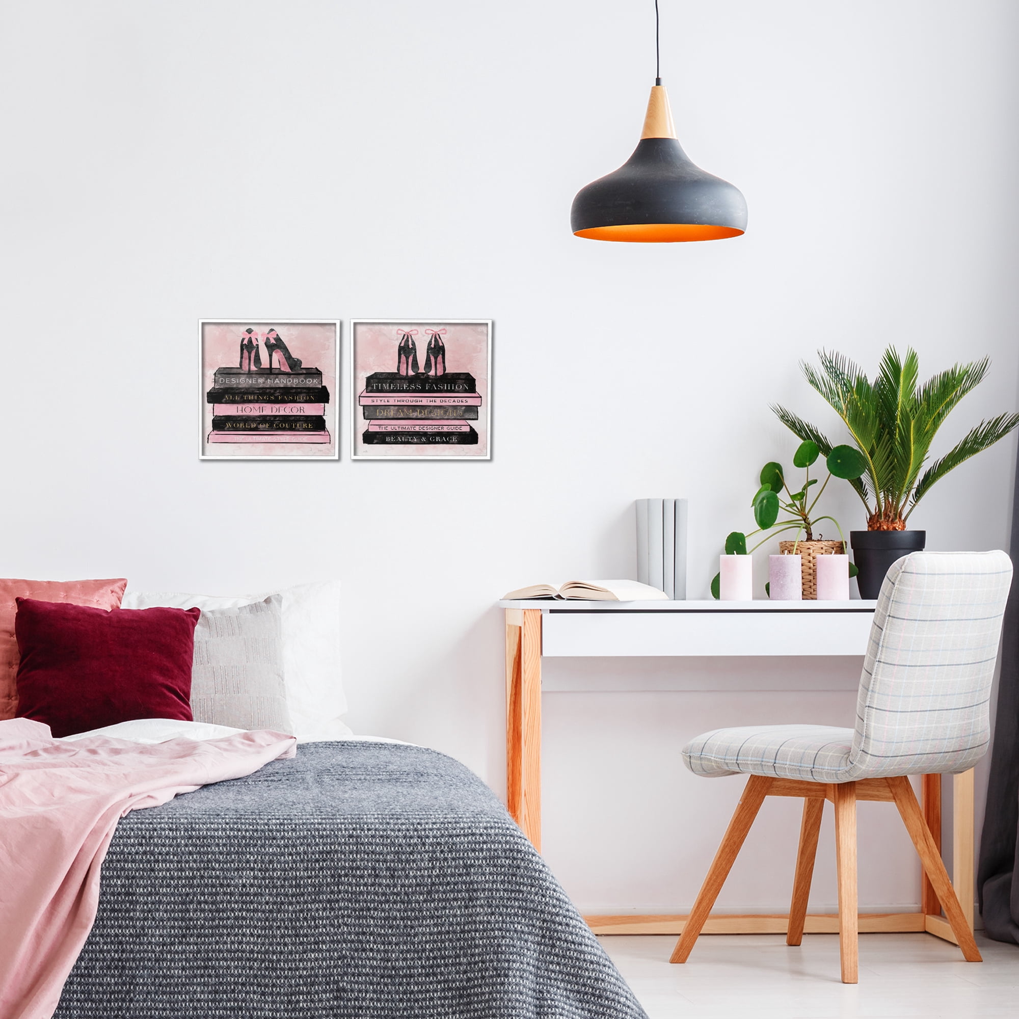 Stupell Industries Pink Heels Atop Books 2 Piece White Framed Giclee Art Set, design by Natalie Carpentieri