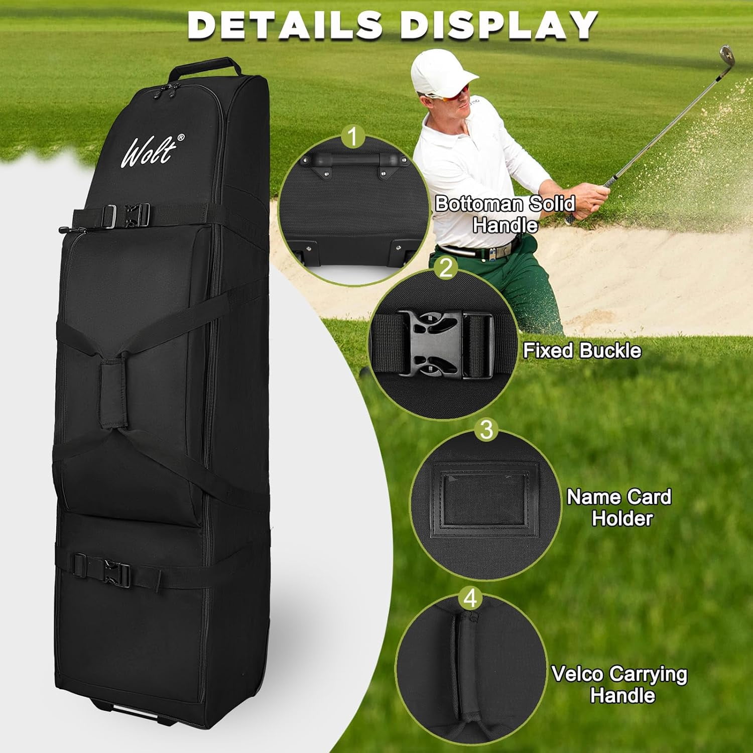 WOLT Golf Travel Club Bag With Support System Soft Padded Resistant and Waterproof Golf Travel Bag with Wheels for Airlines