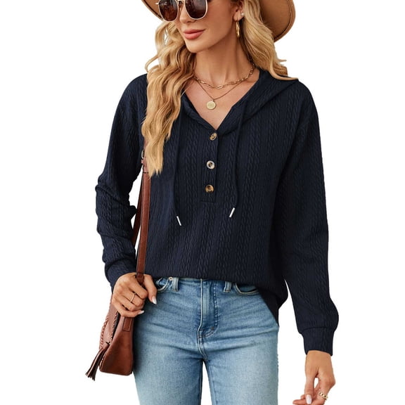 ClodeEU Women's Fall Winter Hooded Zip Up Sweatshirts,Loose Long Sleeve Casual Fashion Sweatshirt Navy,Womens Plus S