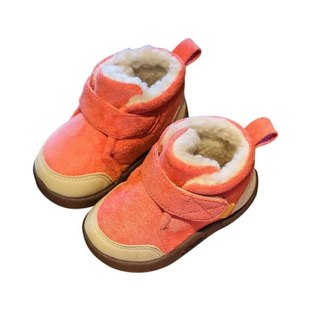 Meresysid Kids Infant Toddler Winter Baby Snowy Boots Baby Soft Sole Walking Plush Thickened Big Cotton Shoes Pink