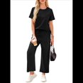 thumbnail image 3 of Traje de Dos Piezas para Mujer, para Viajes y Vacaciones, con Corta y Pantalones Anchos, Informal Negro XL, 3 of 6