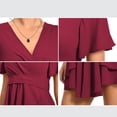 thumbnail image 3 of Aiyino Women's Dress Deep V-Neck Short Sleeve Waist Tie Ruffle Mini Swing Skater Dresses,Wine Red, 3 of 9