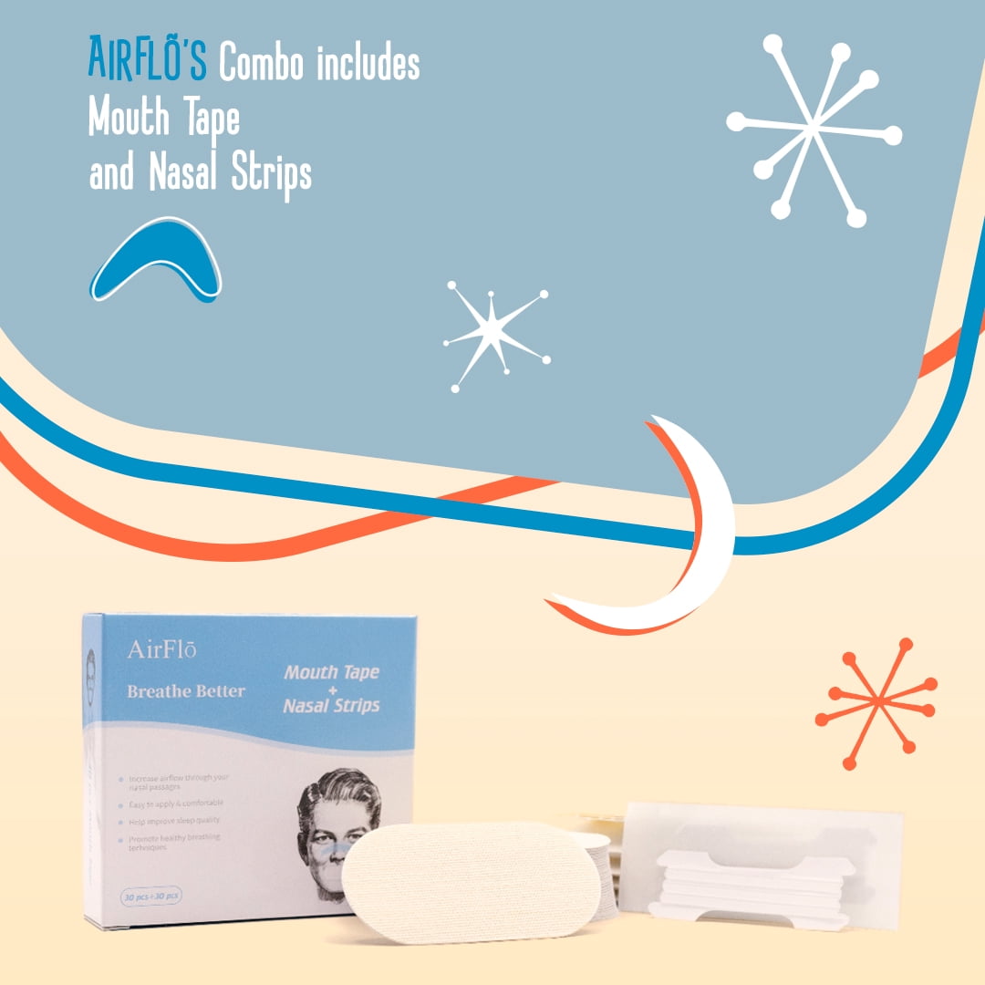 AirFlo by Workflo - Cure Snoring with Mouth Tape and Nasal Strip Combo