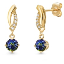 Gem Stone King 14K Yellow Gold Blue Mystic Topaz and Lab Grown Diamond Earrings for Women | 1.05 Cttw | Gemstone November Birthstone | Round 5MM