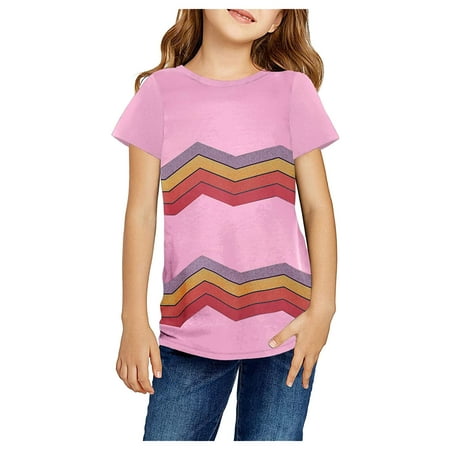 

Printed Short Clothes Striped Sleeve Child Kids Girls Tops T-shirt Girls Tops